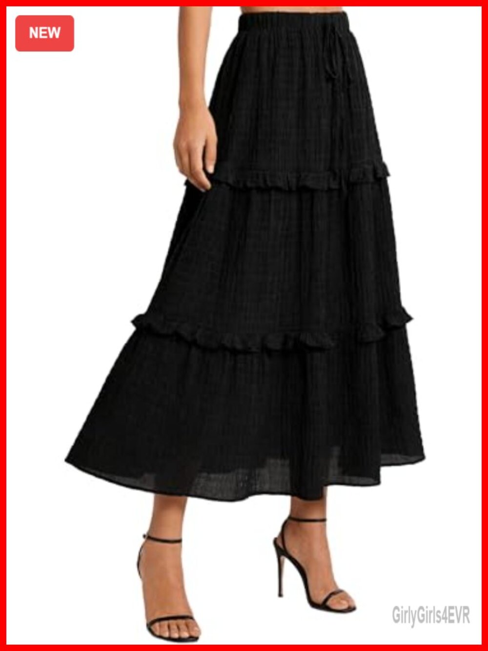 Women's Flowy Maxi Skirt A-Line Ruffle Hem High Waist Renaissance